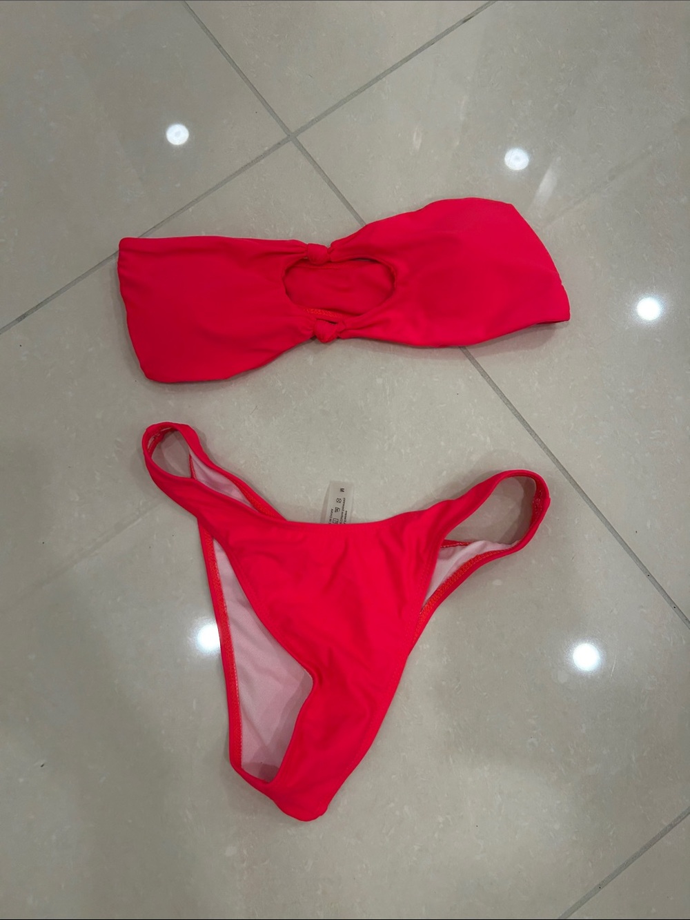 Women's Hot Pink Bandeau Bikini Set with Knot Detail